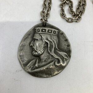 Vtg 1970 king pewter medieval renaissance medallion chain necklace